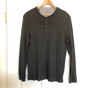 Club Room Thermal Henley Long Sleeve Shirt Gray 3-Button Crew Neck Men's Medium